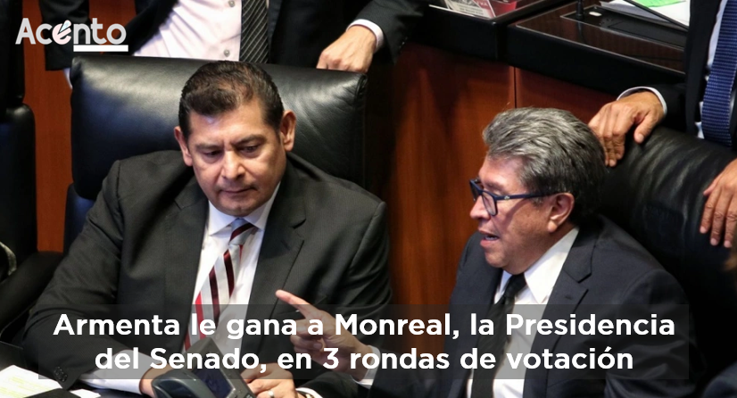 El morenista Alejandro Armenta, queda al frente del Senado, hasta la tercera votación, pero le gana a Monreal, que fue apoyado por la oposición.