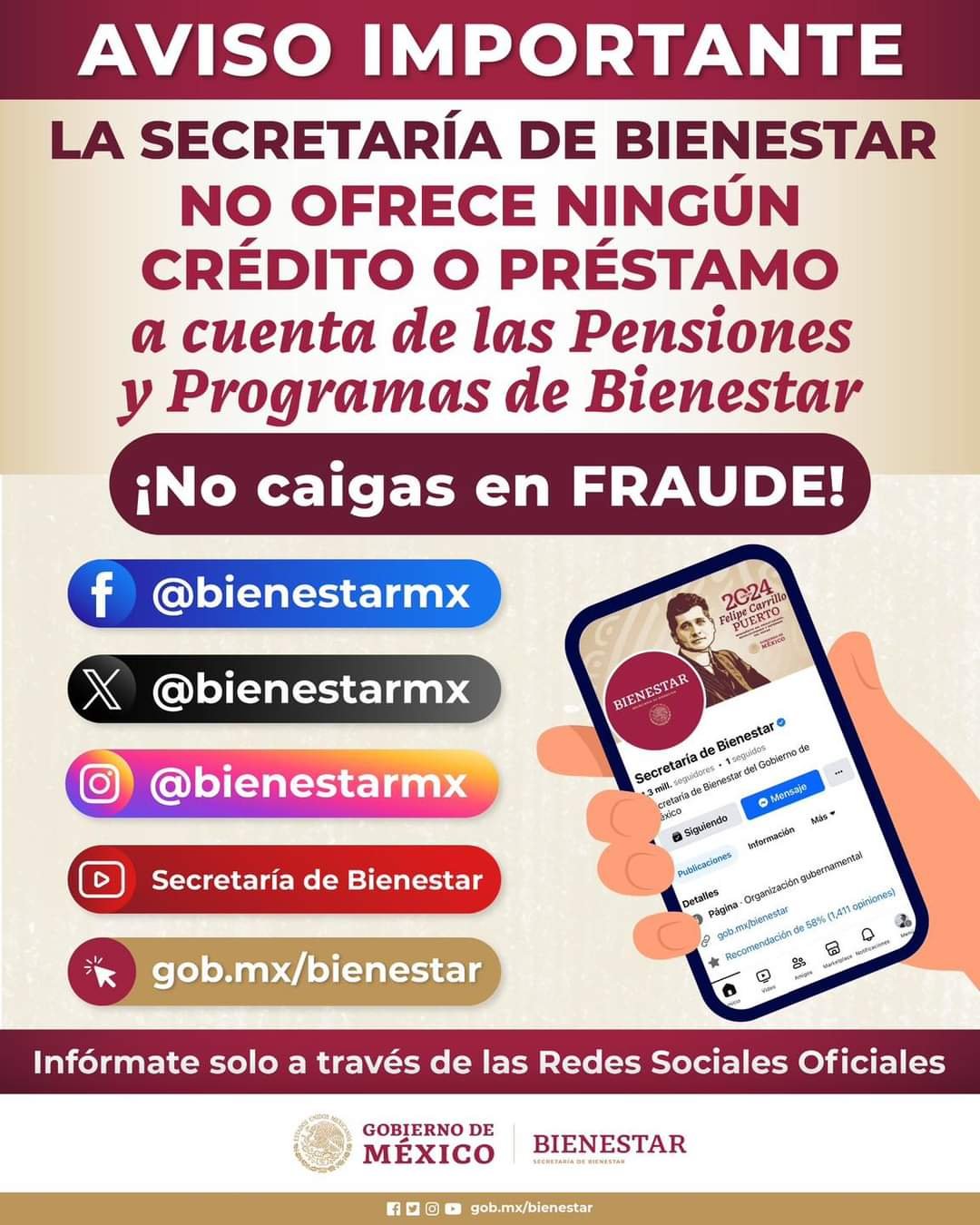 Bienestar alerta: no entrega créditos, ni préstamos a cuenta de los Programas Sociales