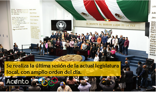 Se realiza la última sesión de la LXV Legislatura del Congreso de Hidalgo