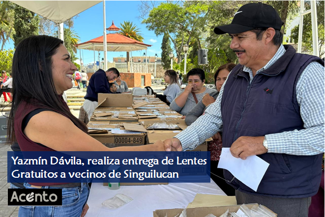 Yazmín Dávila, Presidenta Electa de Singuilucan, realiza entrega de Lentes.