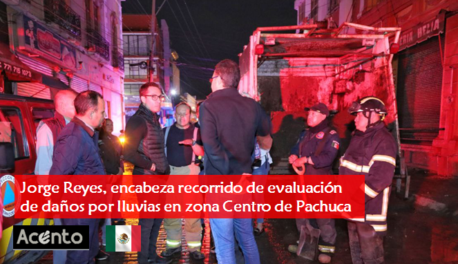 Jorge Reyes, encabeza evaluación de afectaciones por lluvias en Centro de Pachuca.