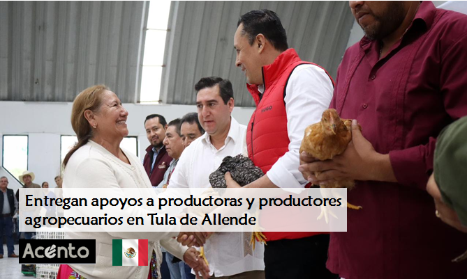 Cristhian Martínez y Napoleón González, entregan apoyos agropecuarios  a productoras y productores de la región de Tula.