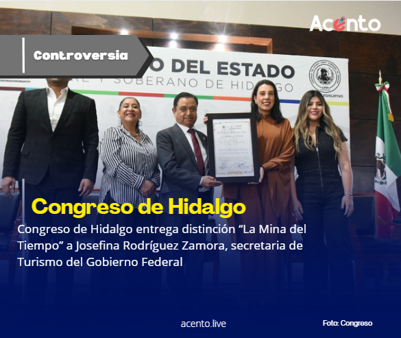 Congreso de Hidalgo entrega distinción “La Mina del Tiempo” a Josefina Rodríguez Zamora, secretaria de Turismo