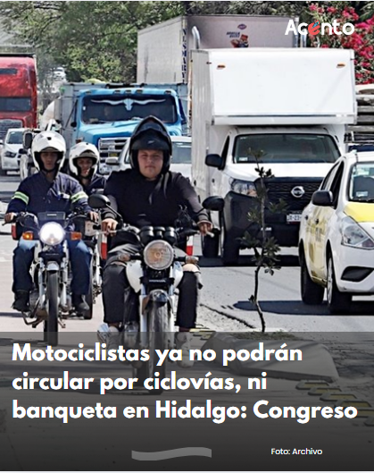 Motociclistas ya no podrán circular por banquetas, ni ciclovías: Congreso